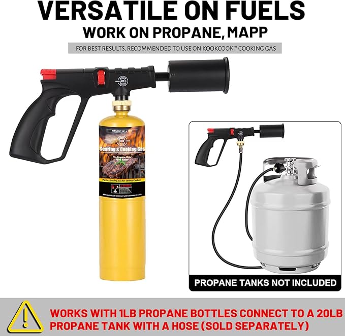 Propane Cooking Torch Head Food Grill Torch Gun Charcoal Wood Grills Lighter Campfire Starter Camp Chef Blow Torch for Cooking Sous Vide Flame Thrower Kitchen Blowtorch BBQ Searing Steak Flamethrower