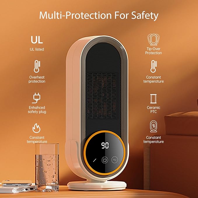 Space Heater Indoor - Energy Efficient Portable Heater with Adjustable Thermostat,1200W PTC Rapid Heating Ceramic Technology with Remote,Intelligent Timing, Ideal for Home and Office Use (NEW E68)