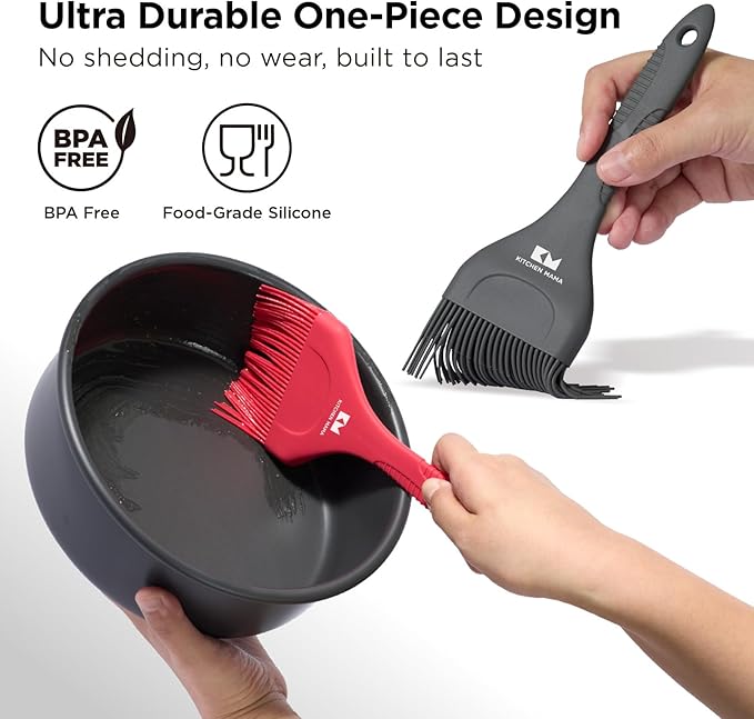 Kitchen Mama Platinum Silicone Extra Wide Pastry & Basting Brush Utensil Set – Heat Resistant, Dishwasher Safe, BBQ Grilling, Cooking, Baking, Perfect For Outdoor, and Butter, Egg Wash, Oil and Sauce
