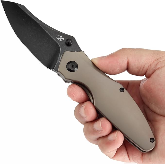KANSEPT Baba Yaga Pocket Folding Knives for Men Women Camping Hiking Folding Knife 3.06'' Blackwash CPM 20CV Blade EDC Knife with Bronze Anodized Titanium Handle Everyday Carry K1074A6