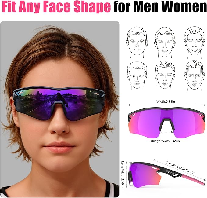 Polarized Sports Sunglasses for Men Women,Wrap Around Sun Glasses for Running Cycling Baseball Fishing Golf Hiking
