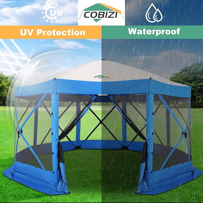 COBIZI 15x15ft Extra Large Pop-Up Gazebo Canopy Tent with Mosquito Netting, Spacious Easy Set-Up Screened Shelter, Durable Outdoor Pavilion with Ground Stakes, Perfect for Patio, Backyard, and Lawn