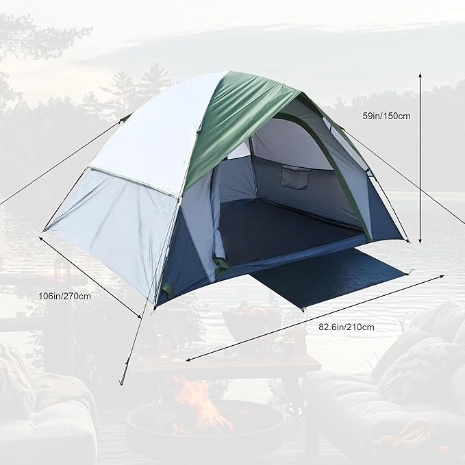 4 Person Dome Camping Tent, Double Layer Waterproof, Removable Rain Fly, for Outdoor Hiking, Fishing