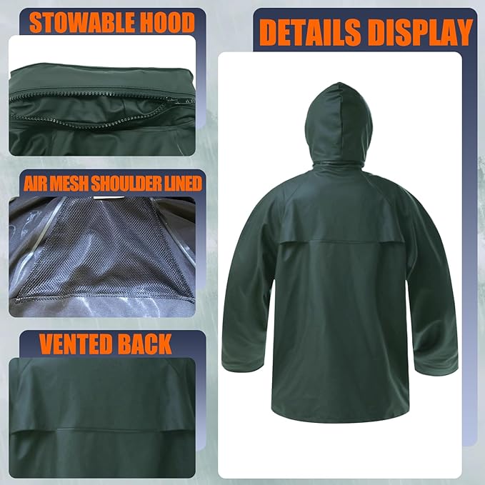RainRider Rain Suits for Men Waterproof Rain Jacket Coat Pants Heavy Duty Women Fishing Rain Gear Workwear