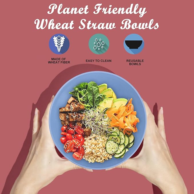 Wheat Straw Bowl Sets,6 PCS Unbreakable Cereal Bowl 36 OZ,Microwave and Dishwasher Safe Bowls,Kitchen Bowls for Serving Soup,Oatmeal and Salad (Sky Blue)