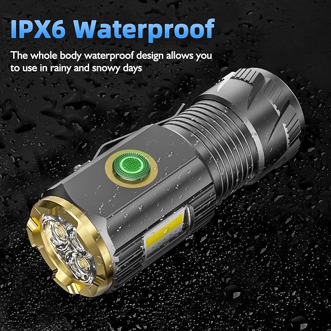 Rechargeable mini LED Flashlight, 9000 lumens Ultra Bright Small Flashlight, with Clip and Magnet, IPX6 Waterproof, 6 Modes, Suitable for Camping, Hiking, and Emergency situations (2-Piece Set)
