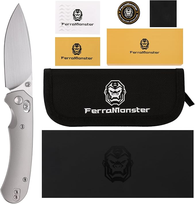 Folding Pocket Knife,3.31” M390 Blade,Erogonomic Titanium Handle,Hunting Survival Knife,EDC Knife for Hunting Camping Survival Outdoor Fishing Hiking(Grey)