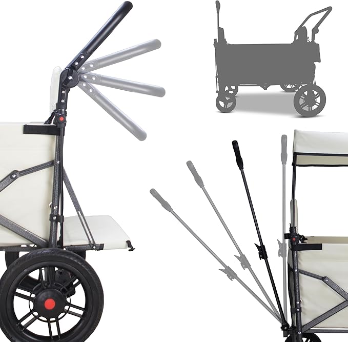 TMZ Collapsible Foldable Wagon Cart with Quick-Release Wheels and 2 Seats, Heavy Duty Wagon 265LBS Load Capacity for Camping Garden Shopping (Beige)