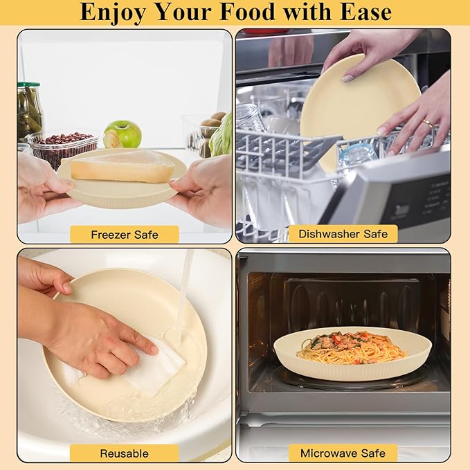 18PCS Wheat Straw Dinnerware Sets Unbreakable Dinnerware Sets Reusable Cups Plates and Bowls Sets Microwave Dinnerware Set for Kitchen Travel Camping