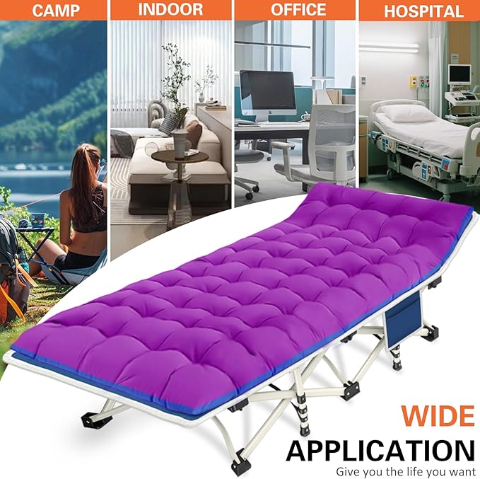 Camping Cot with Comfortable Mattress Cots for Sleeping with Pad Heavy Duty Camping Bed Sleeping Cot Include Carry Bag Camping Cots for Adults Home Office Nap Vocation Outdoor