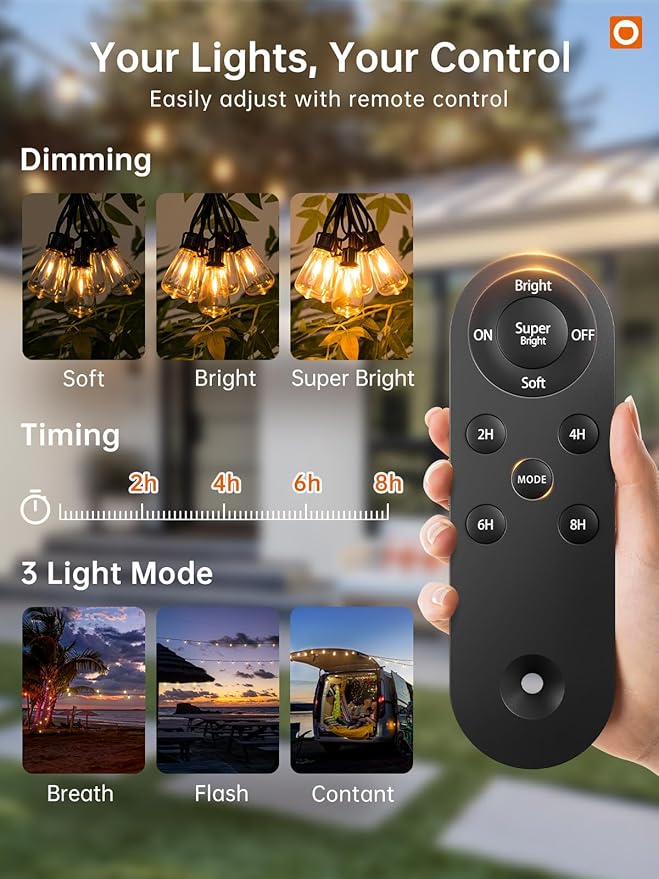 addlon 72FT Solar String Lights Outdoor, Waterproof Solar Powered Outside Lights with Remote & USB Port, ST38 LED Shatterproof Bulbs, Dimmable Solar Light for Camping Backyard Porch