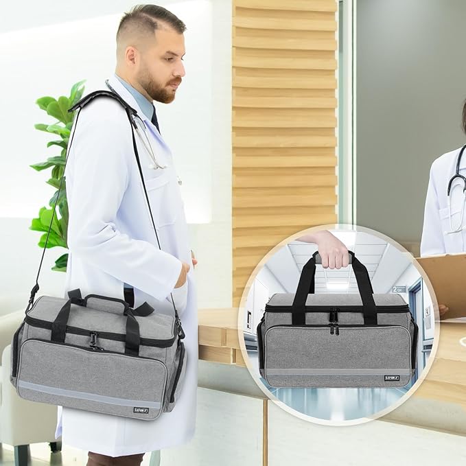 Medical Bag Home Health Nurse Bag Empty First Aid Storage Bag with Detachable Divider Medical Supplies Bag for Nursing Student,Therapist,Doctors(Grey)