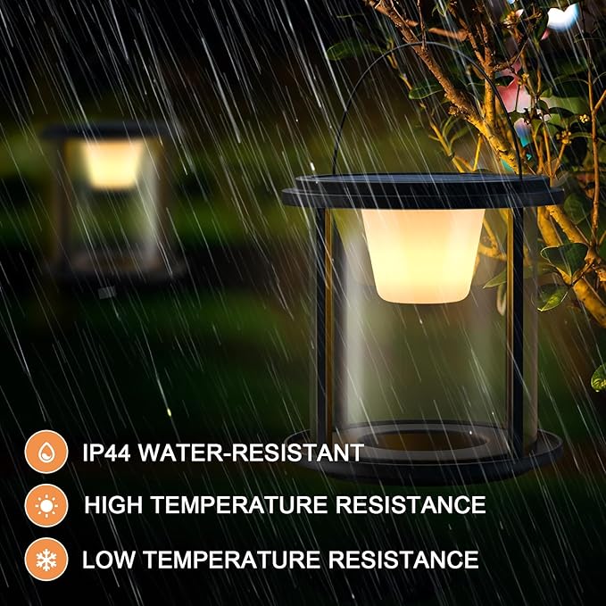 Solar Outdoor Table Lamp, Portable Metal Lantern with Multicolor, Water-Resistant Table Lamp Rechargeable with USB and Solar Charging, for Patio, Garden, Camping, Yard, Porch