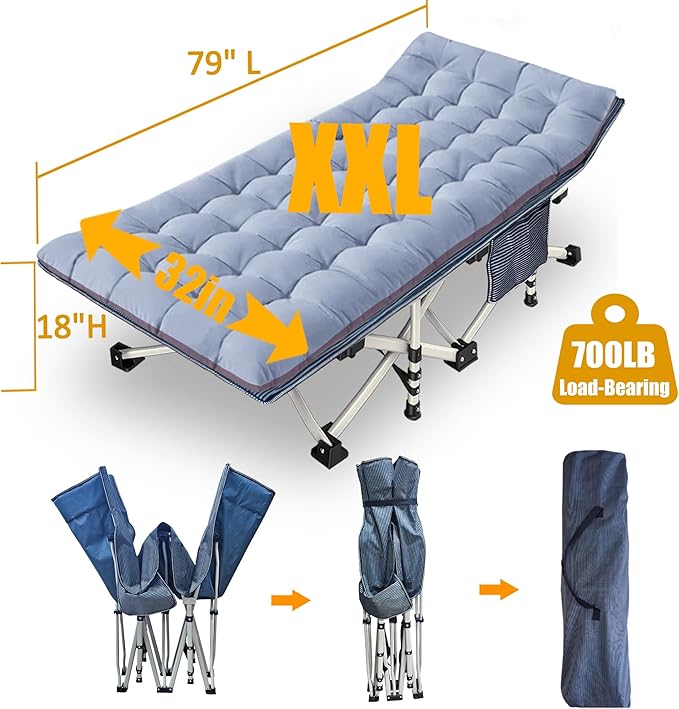 2-Pack Oversize XXL Camping Cot with Comfortable Mattress Cots for Sleeping Extra Wide Folding Cot for Adults Heavy Duty Camping Bed 79" L x 32" W x 18" H with Carry Bag for Home Office Outdoor