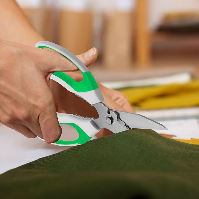 Utility Scissors Heavy Duty: sharp Scissors All Purpose heavy duty, Easy Cutting Carpet, Cardboard, Wires, Leather, Fabric(8'' Green)