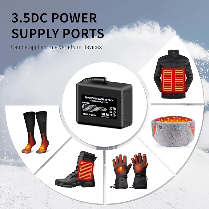 2Pack 5000mAh Lithium-ion Battery Pack for Heated Gloves, Socks, Hats, Mittens, Vest, Jacket, Hand Muff, Boots, Hat, Knee Braces Suit Upgraded Version Battery with 8.4V DC Dual Battery Charger