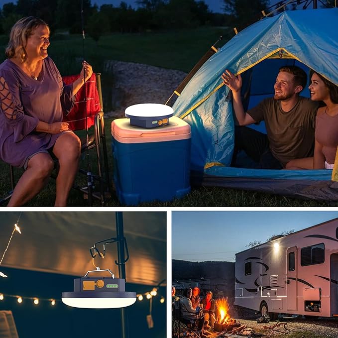 2pcs Camping Lamp 10000mAh Rechargeable 3000LM Tent Camping Light, 24Hours Long Play Time , Outdoor Night Market Night Fishing Lantern (RGB)