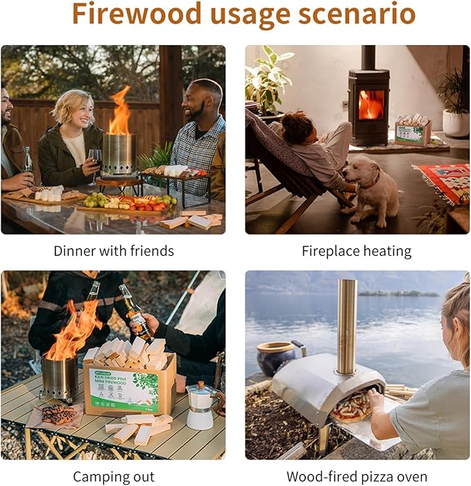 Mini Firewood with 4pcs Fire Starters&Gloves 3.5'' Lengths Pine Kiln Dried Fire Wood Great for Solo Stove Mesa, Tabletop Fire Pit,Pizza Oven Wood,Solo Stove Accessories