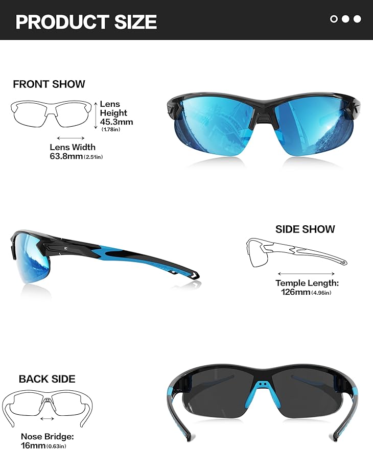 BIRCEN Polarized Sport Sunglasses for Men: UV Protection Fishing Shades for Golf Baseball Driving Motorcycle BC3065