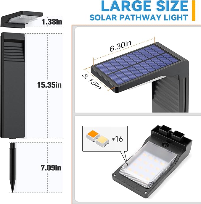 Solar Pathway Lights 4 Pack with Warm White and Cool White Mode, Modern Solar Path Lights Outdoor Waterproof, Perfect Solar Lights for Backyard, Lawn, Driveway, Walkway, Garden Decorative.