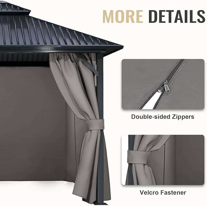 COWVIE 4-Panel 10' x 12' Gazebo Replacement Curtains, Patio Privacy Sidewalls with Double Zipper, Replacement for Outdoor Gazebo Canopy (Curtain Only)