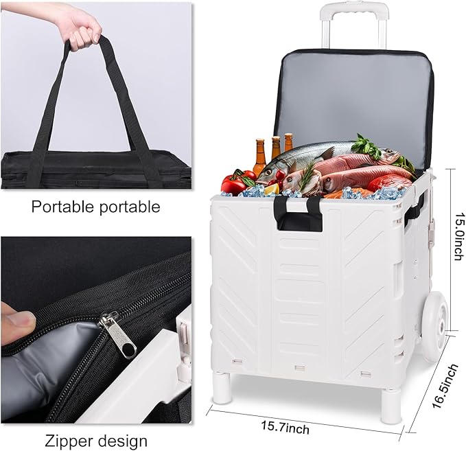 Cooler Bag Wheeled,Large Insulated Rolling Cooler Collapsible Leakproof Portable Hard Framed Ice Packs for Camping Picnic Beach Travel