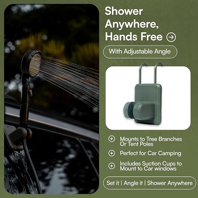 Camping Shower Pump Kit – Portable High Pressure Outdoor Shower with Long Lasting 90 Min Battery and 3.9 Gal Collapsible Bucket, Includes Cleaning Attachment for Camp Dishes, Gear, Travel and Hiking