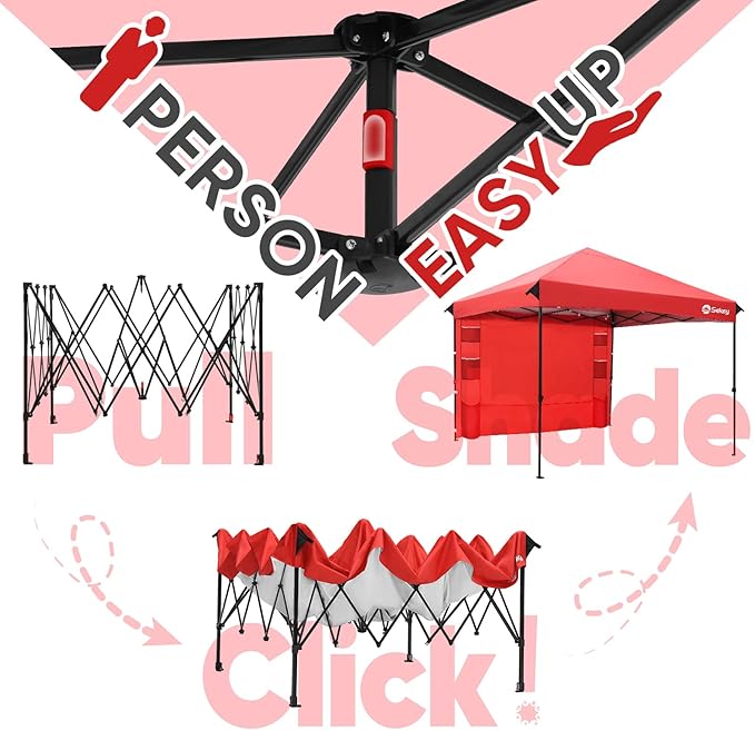 Sekey 10x10 Pop Up Canopy with Pockets Sidewall, One Push Setup Instant Outdoor Gazebo, Instant Easy Up Canopy with UPF50+ Top, 4 Weight Bags for Events, Beach, Patio, Camping