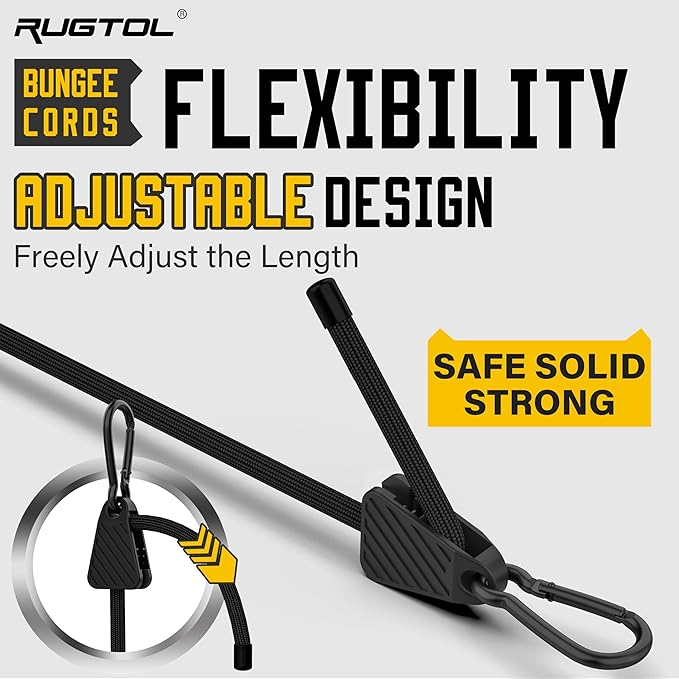 Bungee Cords with Hooks, Upgrade 48 inch Adjustable Bungee Cords with Carabiner Hooks, Easy to Adjust from 7 to 48 inch Elasticity UV-Resistance Bungee Straps Heavy Duty for Bike, Cargo, 4 Pack