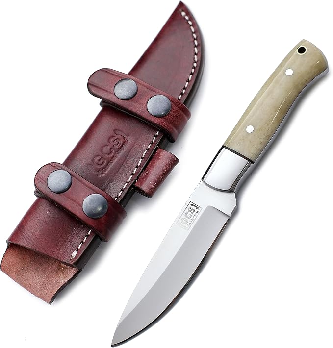GCS Handmade D2 Tool Steel Tactical Hunting Knife with Leather Sheath and Full Tang Handle Designed for Hunting and Camping & EDC GCS 761