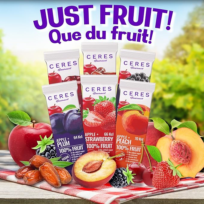 Fruit Strips Variety Pack by Ceres Gourmet, Healthy Fruit Leather, No Sugar Added Dry Fruit, Natural Snacks Bulk, Vegan, Gluten-Free Bars, 6 Flavors, 30 PCs