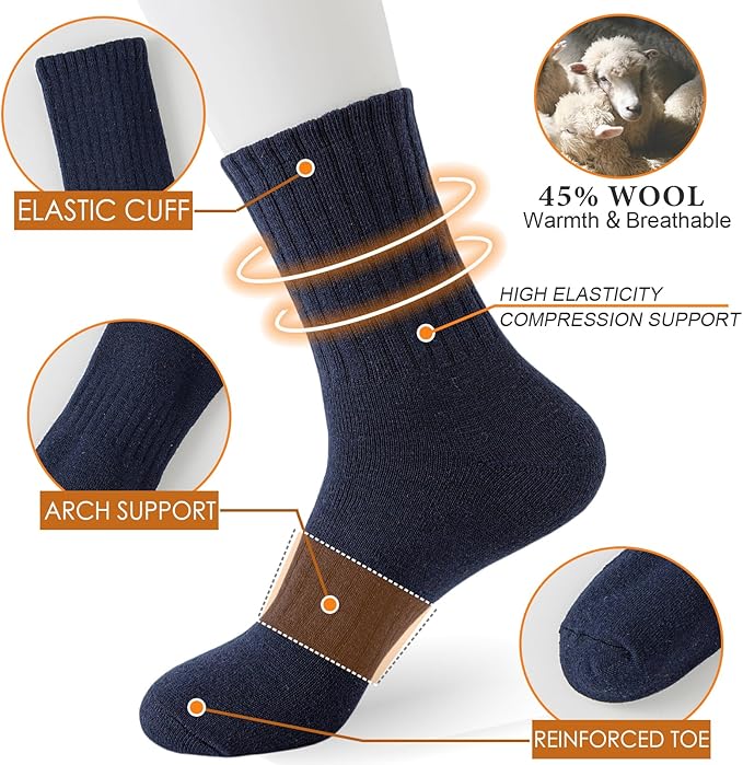 VoJoPi Wool Socks for Women Thermal and Warm Hiking Socks Winter Thick Cozy Cushion Boot Work Socks 5 Pairs