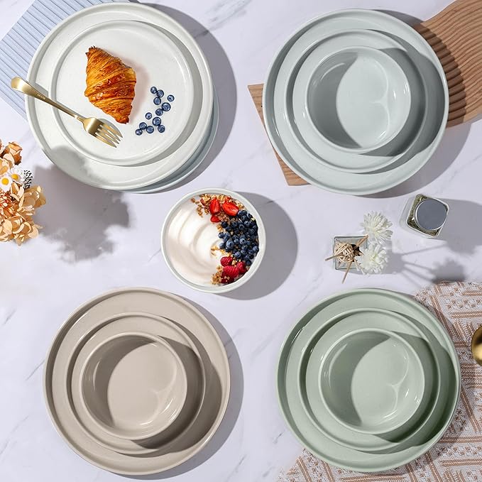 LIANYU 12 Piece Ceramic Dinnerware Set, Stoneware Dinner Dish Set for 4, Kitchen Modern Dishware Plates and Bowls, Scratch Resistant, Assorted Colors