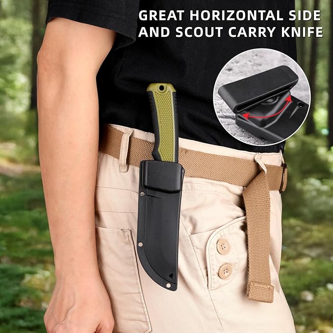 Professional Tactical Knife with 360ยฐ Rotating Belt Sheath | Premium German DIN 1.4116 Steel Blade with Non-Stick Coating | Heavy-Duty Fixed Blade for Survival, Camping, Hunting