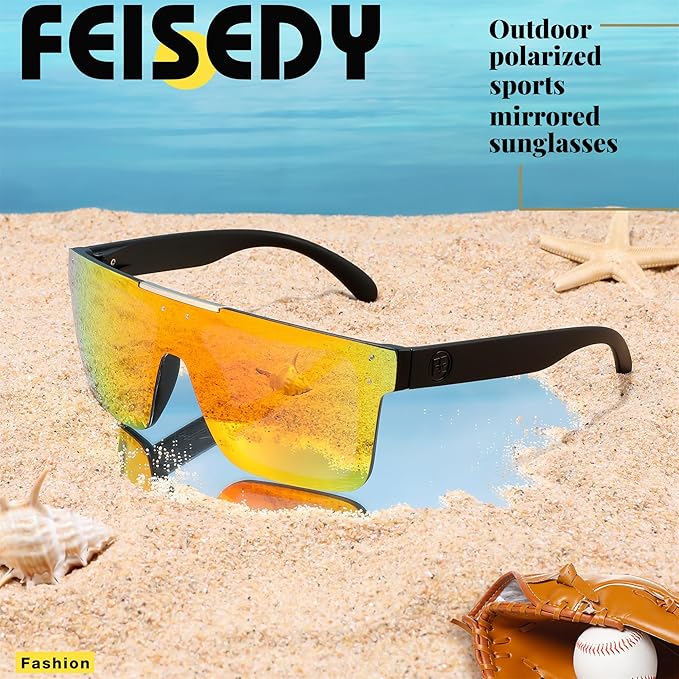 FEISEDY Men Sunglasses Polarized Oversized Square Flat Top Cycling Running Fishing Golf Hiking Sports B2990