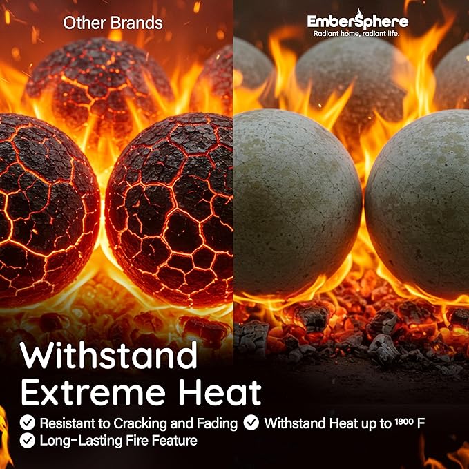 Ceramic Fire Balls Set of 15 – 3" Spheres for Gas Fireplaces and Fire Pits, Heat-Resistant Indoor Outdoor Fireplace Accessories