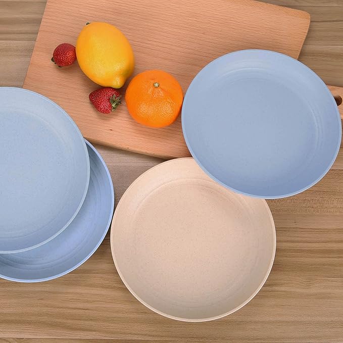 LuckyZone 7.8 Inches Unbreakable Wheat Straw Plates - Reusable Plate Dinner Set - Dishwasher & Microwave Safe - Healthy, BPA Free & Eco-Friendly (7.8 Inches/4 Blue)