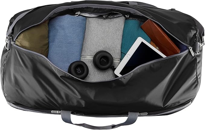 Amazon Essentials 32.4" Extra Large Foldable Nylon Duffel Bag for Travel/Storage with Zippered Pockets, 9254 Cubic Inch (150L), 50-LBS Capacity, Black (Previously Amazon Basics)
