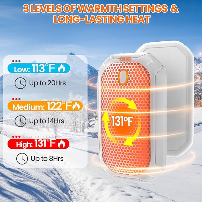 2 Pack Hand Warmers Rechargeable, 2025 New Portable Magnetic Electric with 12hrs Warmth, Double-Sided Heating Pocket Size for Outdoors, Camping - Winter Gifts for Women Men