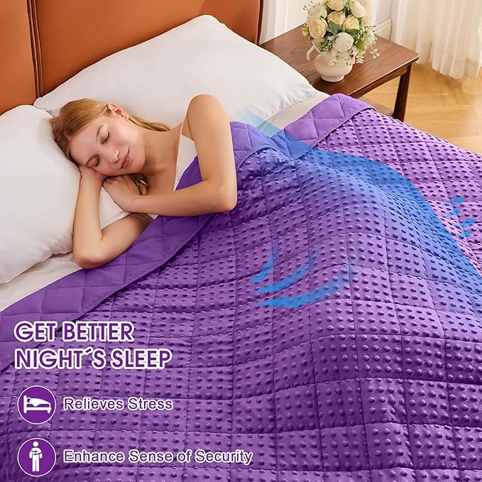 Weighted Blanket for Adults (12lbs, 48"x72" Twin Size) - Breathable Minky Heavy Blanket for 110-130lbs with Premium Glass Beads - Soft Thick Blanket for All-Season Sleeping - Purple