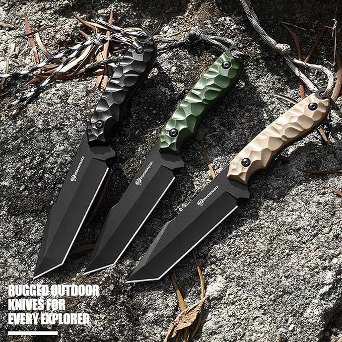 B-ER-TANTO POINT Fixed Blade Tanto Knife with Sheath, 5cr14mov Steel, 9.29" Tactical Knife for Men with Full Tang Design, Khaki