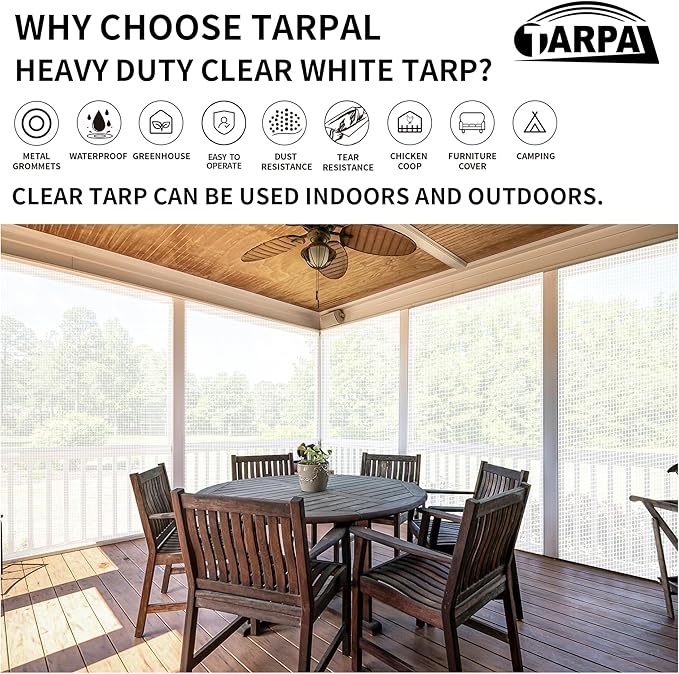 TARPAL 3'x6' Clear White Tarp Heavy Duty Waterproof 12mil with Grommets or Zip Ties for Small Greenhouse for Outdoors Garden,Farm,Chicken Coops