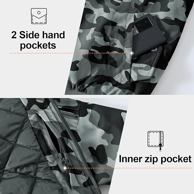 Gopune Men's Windproof Bomber Jacket Warm Water Resistant Windbreaker Winter Outwear Quilted Jackets Coats