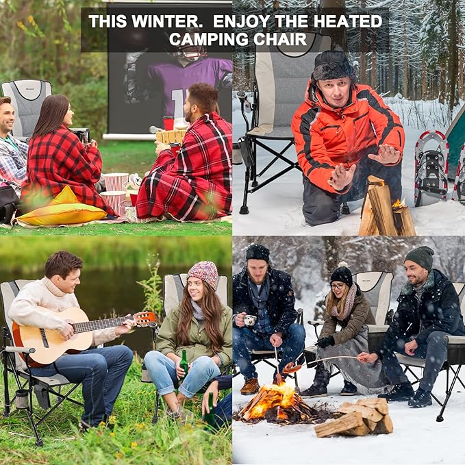 REALEAD Heated Camping Chair - Fully Padded Heated Chairs Outdoor Sports - Heavy Duty Heating Camp Chairs for Adults Supports 400 lbs - Perfect for Outside Sport Events, Concert, Battery NOT Included