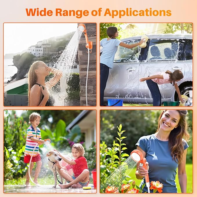 Portable Camping Shower with Heater, 6000mAh Rechargeable Camping Shower with 2000W Auto-Off Immersion Heater, LED Display, Heated Outdoor Shower for Travel, Hiking, Car