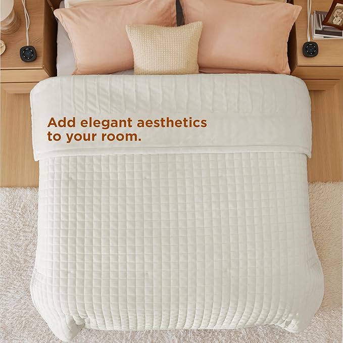 Bedsure Electric Blanket King Size - Dual Control Heated Weighted Blanket King with 10 Heat Settings, Fast Heating with 10 Time Settings (100x90 inches, Ivory)