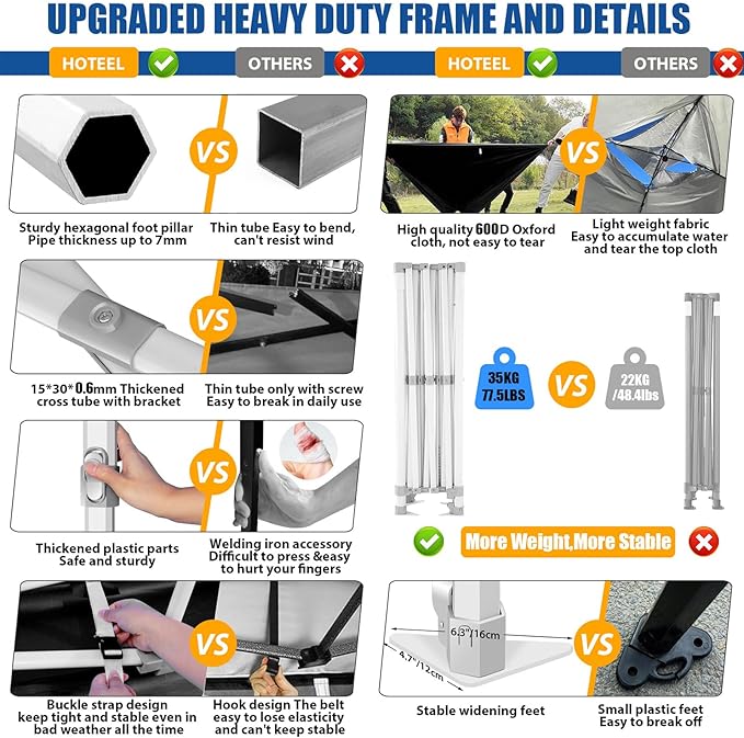 HOTEEL 10x20 Pop up Canopy Tent for Parties, Heavy Duty Easy Setup Tent with 4 Sidewalls, Outdoor Commercial Instant Gazebo for Wedding Event, with Roller Bag & Sand Bags, Black(Hexagonal Frame)