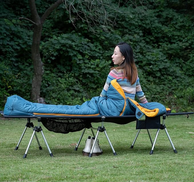 iClimb Super Easy Assemble Folding Cot Ultralight Compact Heavy Duty with Carry Bag for Adults Camping Backpacking (Black, Two Heights)
