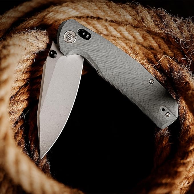 Axis Knives, EDC Folding Knife for Men, Pocket Knife with Clip,3.34” 14C28N Steel,Thumb Stud Blade,Grey G10 Handle.Outdoor Camping Tool,Hornet-03G