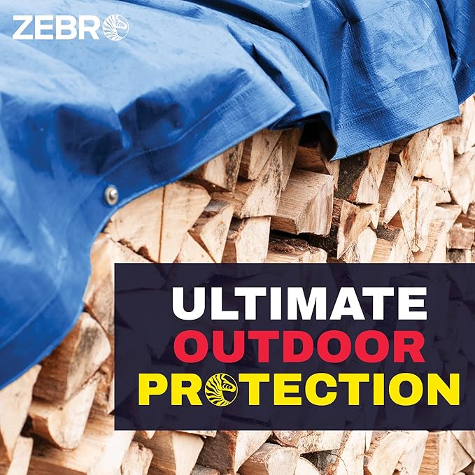 10' x 20' Blue Tarp with Grommets Reinforced - 5 Mil Thick - Durable UV Resistant Plastic Tarps Waterproof - Large Tarpaulin Cover for Outdoor Camping Over/Under Tent Tarp RV Roof Rain - Zebro